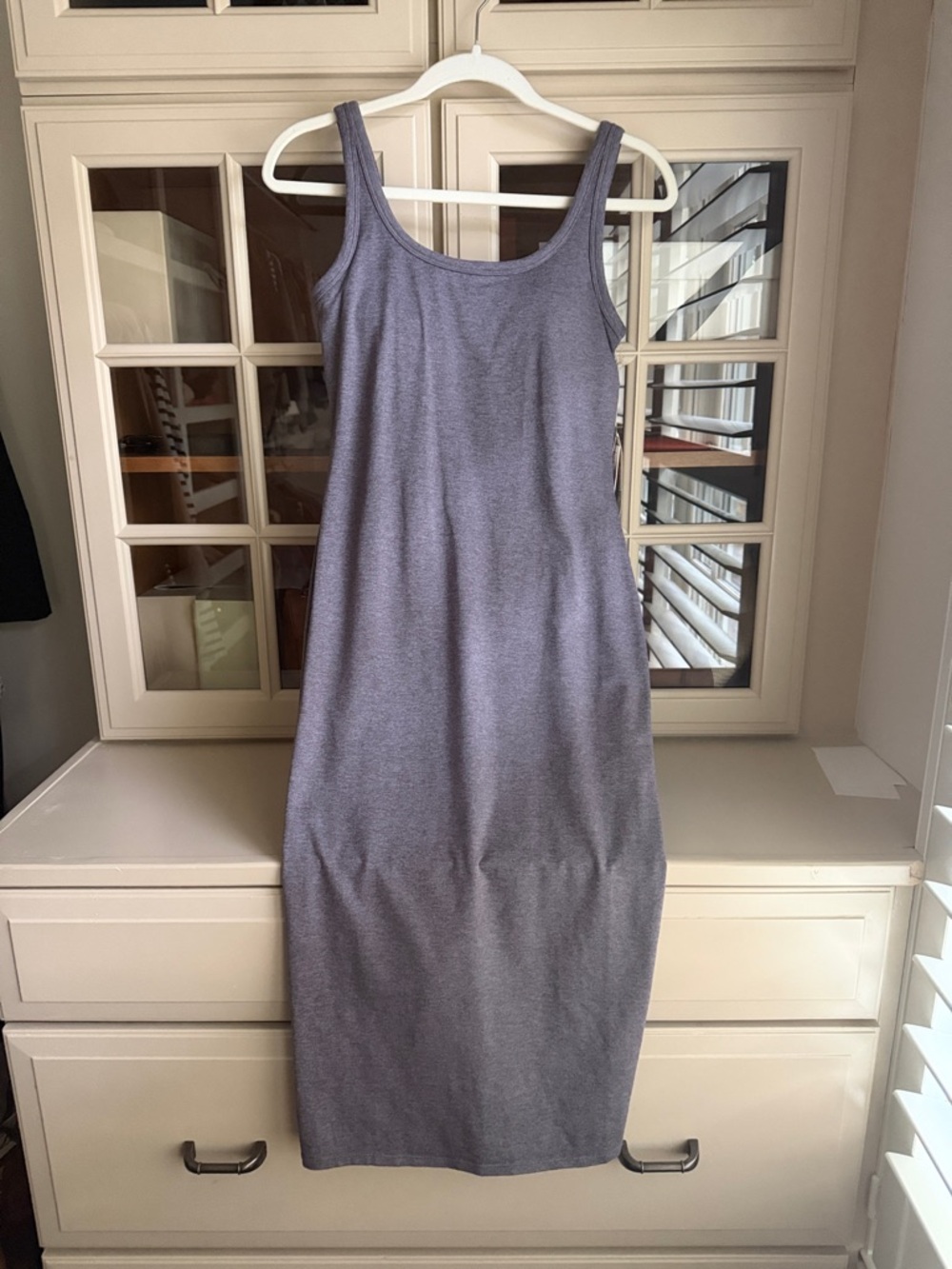 Vuori Heather Lavender Tank Midi Dress in Lavender Gray